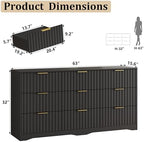 Fluted 9 Drawers Dresser for Bedroom, 63" Wide Wood Dressers, Black - Image 2