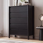CHUWELL 45" Tall Black 5 Drawer Dresser for Bedroom with Solid Wood Legs by CHUWELLStorageCabinet