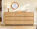 TEENFON 63" Dresser for Bedroom with 9 Drawers, Modern Dressers & Chests of Drawers with Thicker Panels, Wooden Dresser TV Stand, Bedroom Dressers, for Bedroom, Hallway, Natural - Image 5