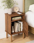Nightstand, Boho Night Stand with 1 Drawer, Modern Side Accent Table with Open Shelf, Wooden Top Bedside End Table for Bedroom, Living Room, Walnut - Image 5