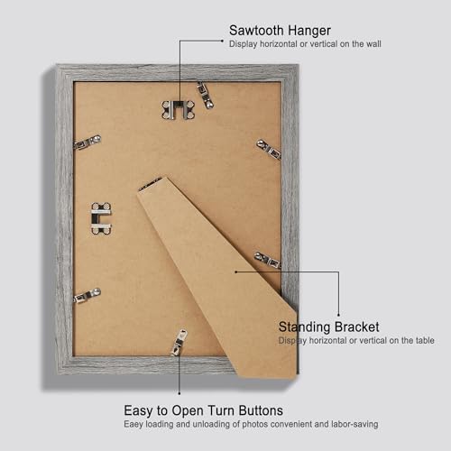 Hongkee 9x12 Picture Frame Set of 4, Made of Glass and Grey Wooden Frame - Display Picture 6x8 with Mat or 9 x 12 Without Mat, 9 by 12 Photo for Wall or Tabletop - Image 3