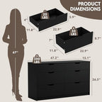 YESHOMY Black Dresser for Bedroom, 47.2" Modern Wood Chest with 6 Drawers - Image 2