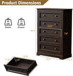 LOUVIXA Farmhouse Dresser 5 Drawer, Bedroom Chest of Drawers, Dressers with 5 Drawers, Wooden Dressers for Bedroom, Living Room, Tv Stand, Entryway(Vintage Brown) - Image 2