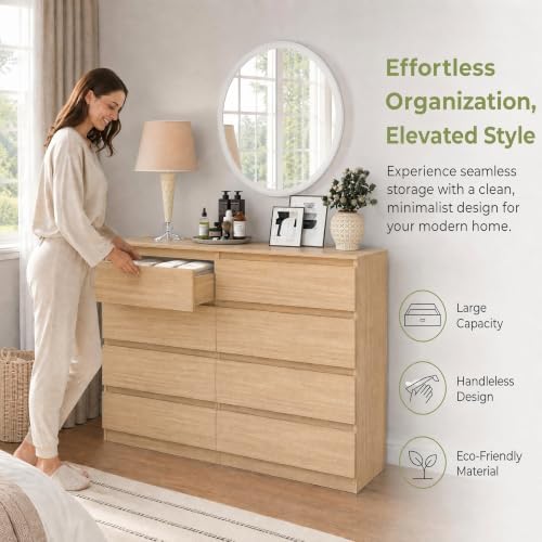 8 Drawer Dresser for Bedroom,Modern Deep Drawer Dresser with No-Handle Design,Storage Wood Chest of Drawer,Storage Organizer Furniture for Closet,Hallway - Image 5