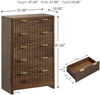 Walnut Dresser for Bedroom with 5 Deep Drawers, 47" Tall Fluted Chest of Drawers with Storage & Round Corner, Mid Century Modern Closet Clothes Dresser, Wooden Storage Cabinet for Living Room - Image 2