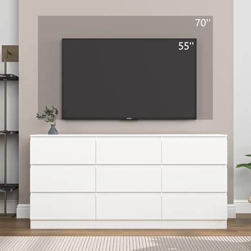 VERYKE White 9 Drawer Dresser for Bedroom,Chest of Drawers with No-Handle Design for Closet,Modern Wood Dresser Bedroom Storage Furniture - Image 2