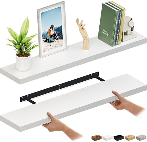 Ballucci Floating Shelves for Wall, 48" Wood Wall Shelf Set of 2, with Invisible Brackets for Bathroom, Living Room, Bedroom, Kitchen, Nursery, 8" Deep, White by Ballucci