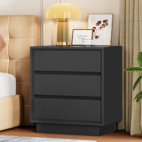 TEENFON Nightstands Set of 2, Night Stand with 3 Drawers, Nightstand Side Table with Cut-Out Handle, Bedside End Table for Bedroom, Black, 17.7″ L × 15.7″ W × 23.6″ H - Image 4