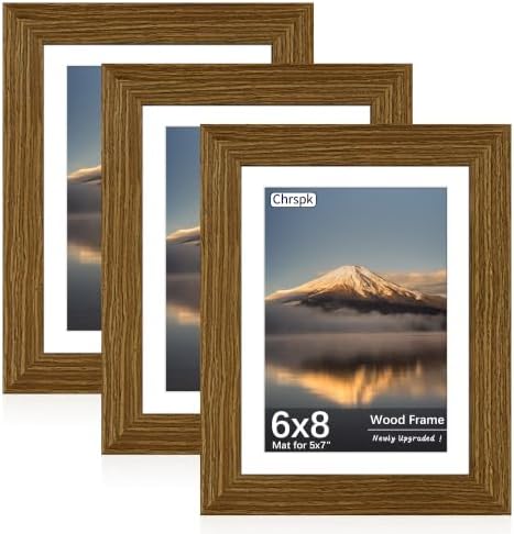 6x8 Picture Frame with Real Glass, Rustic Brown Wood Frames, 3 Pack by Unknown