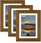 6x8 Picture Frame with Real Glass, Rustic Brown Wood Frames, 3 Pack by Unknown