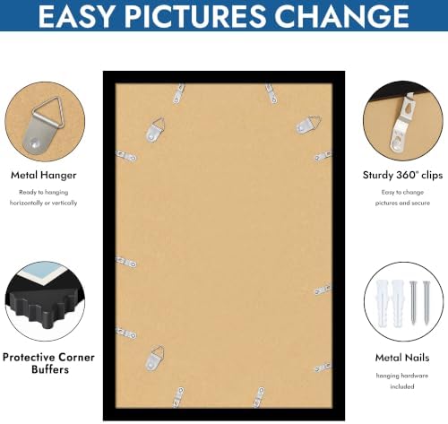 Hongkee 12x18 Picture Frame Set of 4, 12 x 18 Black Wood Style(Mat 8.5x11) - Image 5