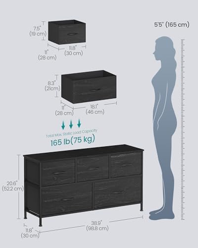 SONGMICS Dresser for Bedroom, Wide Dresser with 5 Fabric Drawers - Image 2