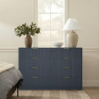 Navy Blue 8 Drawer Dresser for Bedroom, 55" Wide Fluted Chest of Drawers with Gold Metal Handles, Modern Wooden Dresser, Closet Storage Organizer Mid Century TV Stand for Living Room Hallway - Image 6