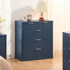 LEYAOYAO Fluted 5 Drawers Dresser for Bedroom, 34" Tall Modern Chest of Drawers with Metal Handle, Curved Profile Design,Navy Blue Wood Drawer Organizer for Bedroom, Living Room, Hallway, Entryway - Image 4
