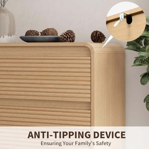 Oak Fluted 5 Drawer Dresser for Bedroom,47" Tall Modern Chest of Drawer - Image 4