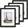 Hongkee 11x14 Picture Frame Set of 4, Made of Real Glass and Rustic Black Wooden Frame, Display 8x10 Pictures with Mat or 11 x 14 Posters without Mat for Wall Mounting, Gallery Photo Frames by Hongkee
