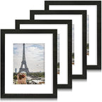 Hongkee 11x14 Picture Frame Set of 4, Made of Real Glass and Rustic Black Wooden Frame, Display 8x10 Pictures with Mat or 11 x 14 Posters without Mat for Wall Mounting, Gallery Photo Frames by Hongkee