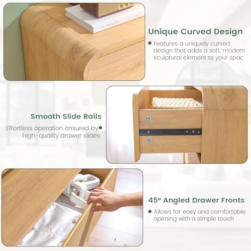 Standifurno Natural 5 Drawer Dresser, Modern Dresser with Storage, Chest Drawers with Wood Grain Texture, Drawers Organizer for Bedroom, Living Room, Hallway. - Image 6