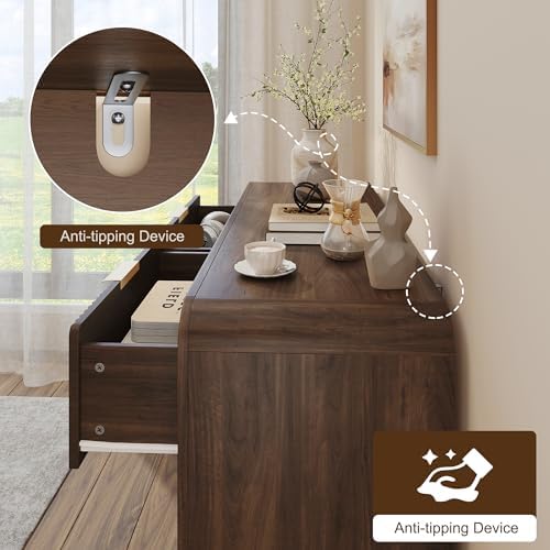 Decofy 47" W Fluted 6-Drawer Dresser for Bedroom, Walnut - Image 3