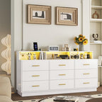 knoworld White 9 Drawer Dressers for Bedroom, Modern Large Dresser with LED Light and Power Outlet, Wooden Long Dresser, Triple Dressers for Bedroom, Entryway, Hallway by KNOWORLD