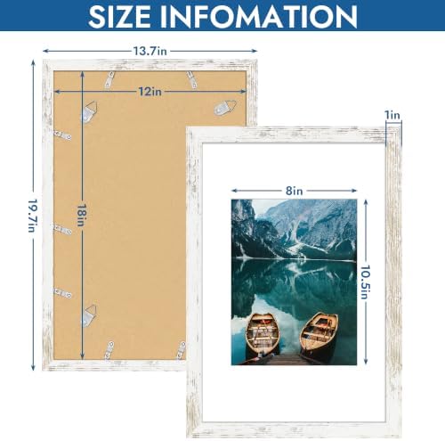Hongkee 12x18 Picture Frame Set of 4,12x18 Distressed White Wood,Mat 8.5x11 - Image 3