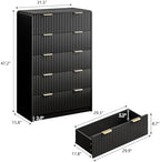HOUROM 47" Tall Black Fluted Dresser for Bedroom, 5 Drawers Dresser - Image 2