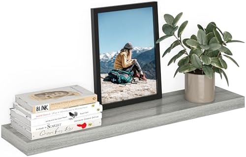Ballucci Floating Shelf, 36" Wood Wall Shelf with Invisible Brackets for Bathroom, Living Room, Bedroom, Kitchen, Nursery, 8" Deep, Rustic Gray by Ballucci