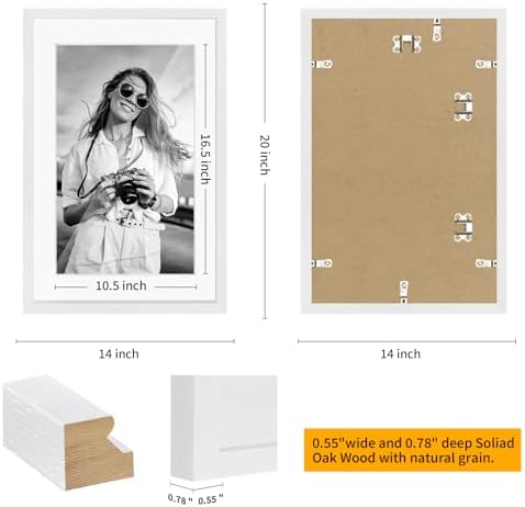 puthiac 13x19 Solid Oak Wood Picture Frame, White, 1 Pack - Image 3