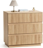 Karl home Natural Oak 3 Drawer Fluted Nightstand, Modern Storage Chest by Karlhome