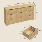 Squireewo Fluted 9 Drawers Dresser for Bedroom, 63" Wide Modern Chest of Drawers with Power Outlet and Deep Drawers, Large Dresser TV Stand for Living Room, Hallway, Kids Room, Oak - Image 2