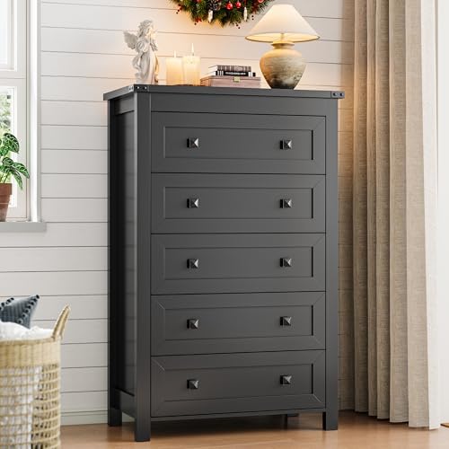 Xixini 45.5" Tall 5-Drawer Dresser for Bedroom, Chest of Drawers, Black by Xixini