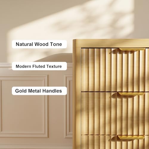 Fluted 8 Drawer Dresser for Bedroom, 47" Wide Modern Chest of Drawers with Metal Handle & Storage, Wooden Dresser TV Stand, Closet Clothes Storage Organizer for Living Room, Natural Oak Dresser - Image 6