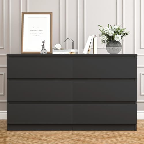 VERYKE Black 6 Drawer Dresser for Bedroom,Chest of Drawers with No-Handle Design for Closet,Modern Wood Dresser Bedroom Storage Furniture - Image 6