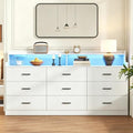 Bigbiglife 9 Drawer Dresser with Built in Power Outlet and LED Light, Modern Chest of Drawers for Bedroom, Triple Wide Drawer Organizer Cabinet for Living Room, Entryway, Hallway, Antique White by Bigbiglife