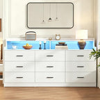 Bigbiglife 9 Drawer Dresser with Built in Power Outlet and LED Light, Modern Chest of Drawers for Bedroom, Triple Wide Drawer Organizer Cabinet for Living Room, Entryway, Hallway, Antique White by Bigbiglife