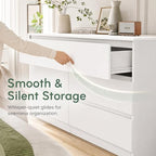 White 6 Drawer Dresser for Bedroom,Modern Deep Drawer Dresser with No-Handle Design,Wide Storage Chest of Drawers,Wood Bedroom Storage Organizer Furniture for Closet,Hallway - Image 4