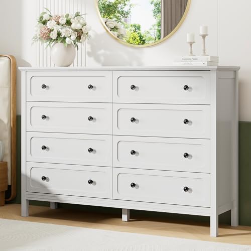 Tradare White Dresser for Bedroom, 8 Drawer Dresser with Metal Handles, 55" Wide Modern Dressers & Chest of Drawers for Living Room, Hallway, Entryway - Image 3