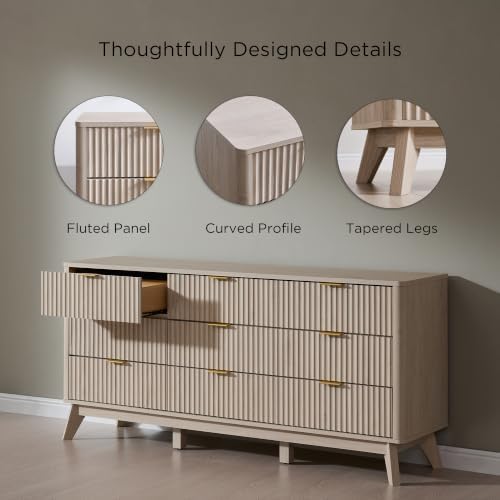T4TREAM 63" Wide Fluted 9 Drawer Dresser for Bedroom, White Alder - Image 5