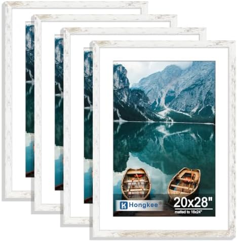 Hongkee 20x28 Picture Frame Set of 4, 20 x 28 Distressed White Wood Style by Hongkee
