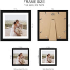 Hongkee 12x12 Picture Frame Set of 4 - Made of Glass and Black Wooden Frame, Display Square Pictures 10x10 with Mat or 12 x 12 without Mat, Desktop & Wall Collage Photo Frame - Image 2