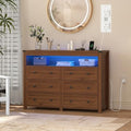Wodeer Dresser 6 Drawer Dressers for Bedroom with LED Lights, Charging Station, Wood Chest of Drawers with Metal Handles, Modern TV Stand Storage Cabinet for Living Room, Hallway, Entryway, Walnut by WODEER