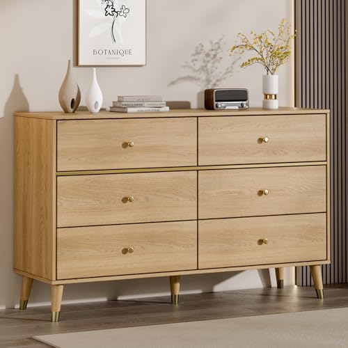 Chrangmay 6 Drawer Dresser,47.24" Wide Mid Century Chest of Drawers,Wooden Bedroom Drawer Dresser with 9 Storage Drawers for Bedroom,Living Room,with Anti-Tipping Device,Oak by Chrangmay