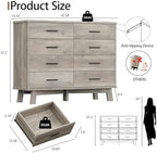 Xixini Dresser for Bedroom, 8 Drawer Wide Modern Chest of Drawers with X-Shaped Sturdy Base, Wood Double Dresser Closet Clothes Storage Organizer, Wooden TV Stand for Living Room, Hallway, Grey - Image 2