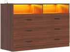 Bigbiglife Dresser for Bedroom, 6 Drawer Dresser with Charging Station and Led Light, Modern Chest of Drawers for Bedroom, Living Room (Walnut Brown) by Bigbiglife