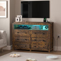 Wodeer Brown Dresser 6 Drawer Dressers for Bedroom with LED Lights, Charging Station, Wood Chest of Drawers with Metal Handles, Modern TV Stand Storage Cabinet for Living Room, Hallway, Entryway by WODEER