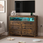 Wodeer Brown Dresser 6 Drawer Dressers for Bedroom with LED Lights, Charging Station, Wood Chest of Drawers with Metal Handles, Modern TV Stand Storage Cabinet for Living Room, Hallway, Entryway by WODEER