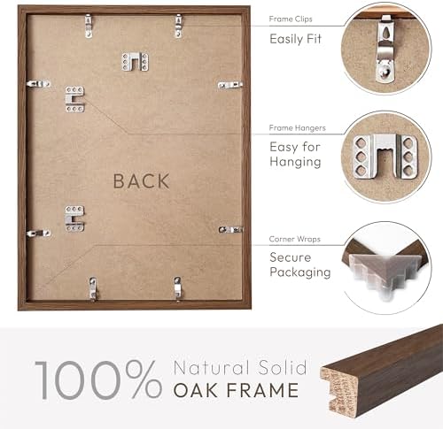12x16 Picture Frame, Solid Oak Wood 12x16 Frames with Mat to 8.5x11 - Image 4