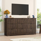 Squireewo Fluted 9 Drawers Dresser for Bedroom, 63" Wide Modern Chest of Drawers with Power Outlet and Deep Drawers, Large Dresser TV Stand for Living Room, Hallway, Kids Room, Brown - Image 7