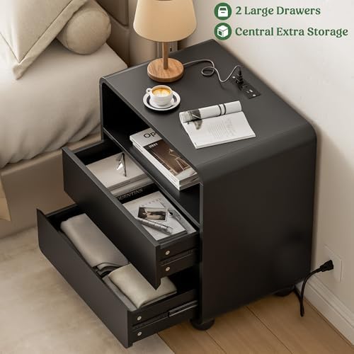 Lulive Night Stand, Bedside End Table with Charging Station, Black - Image 4