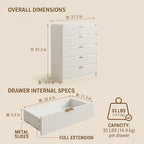 FURSUN Fluted 5 Drawers Dresser for Bedroom, 48" Tall Wooden Modern Dresser with Metal Handle, Curved Profile Design, Storage Organizer for Bedroom, Living Room, Hallway, White - Image 2